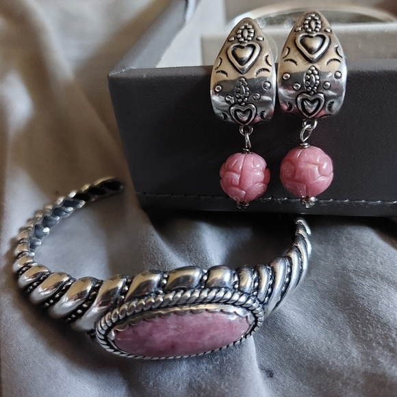 SOLD**Carolyn Pollack 925 silver bracelet and earrings set with Rhondochrosite - Picture 1 of 4
